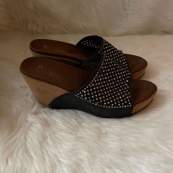 White Mountain conventry black cork wedge sandals with rhinestones size 8M - Picture 1 of 10